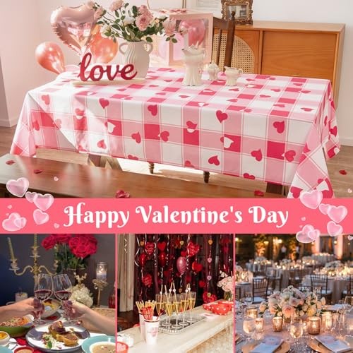 Checkered Rectangle Valentine's Day Tablecloth - 84" x 60" (Rectangular) Pink