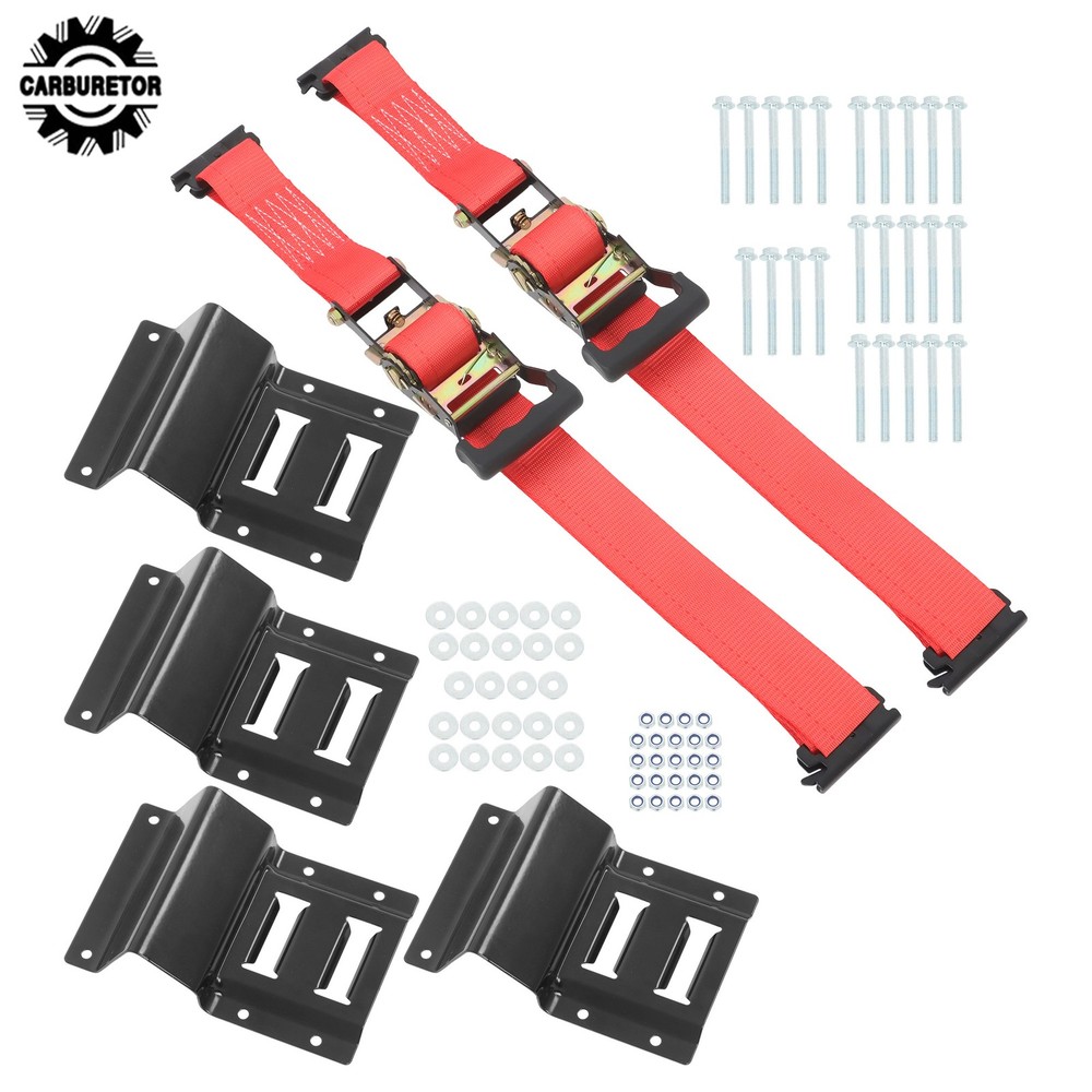 For Trailers Black E Track Wheel Chock Set & 6' Red Ratchet Straps Polyester
