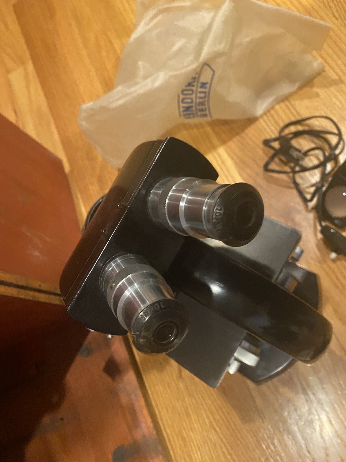 Vintage STEINDORFF BERLIN Binocular Microscope w Accessories & Wooden Case LOOK!