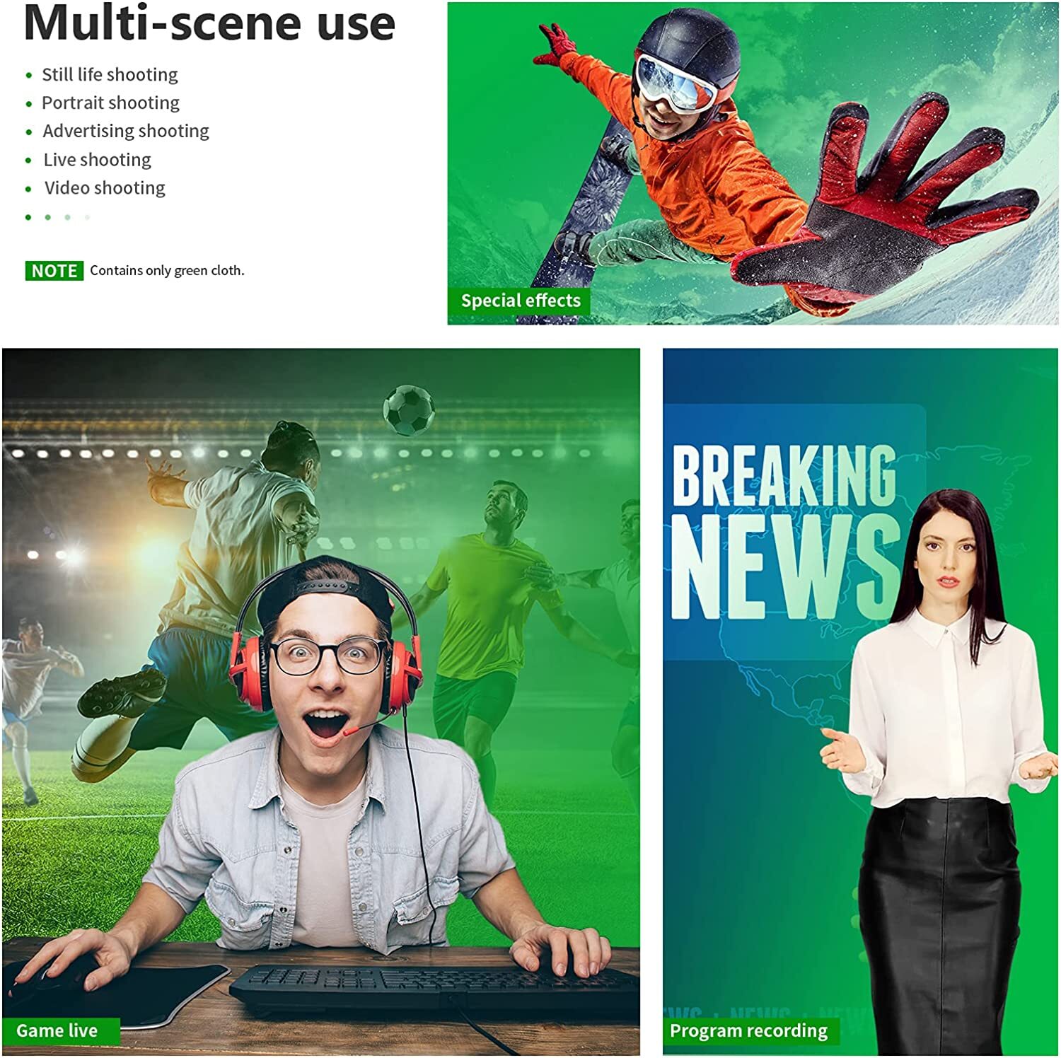 Selens 10 x 10ft Green Chromakey Backdrop Screen Photography Background Studio