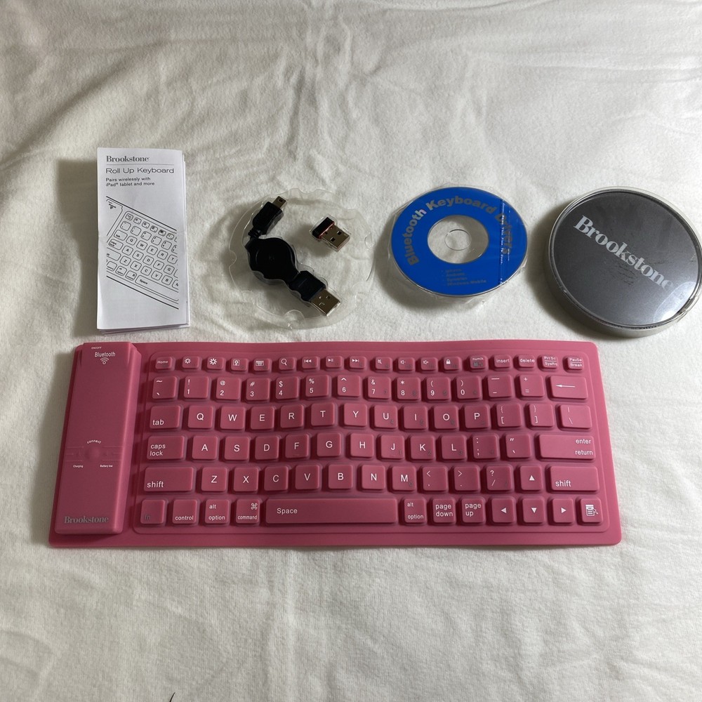 Brookstone Bluetooth Wireless Roll-Up Keyboard 789725 Pink