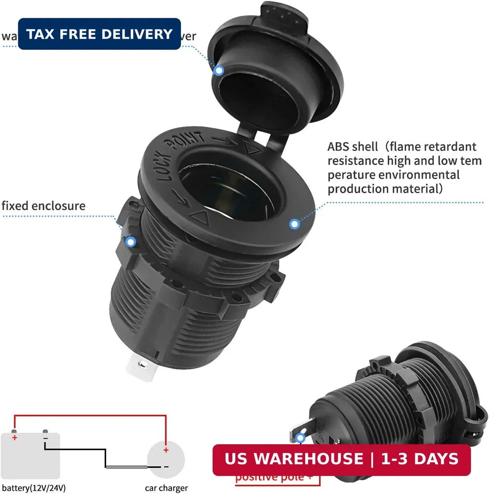 3 Pcs 12V Car Cigarette Lighter Socket Waterproof and Dustproof Plug Socket for