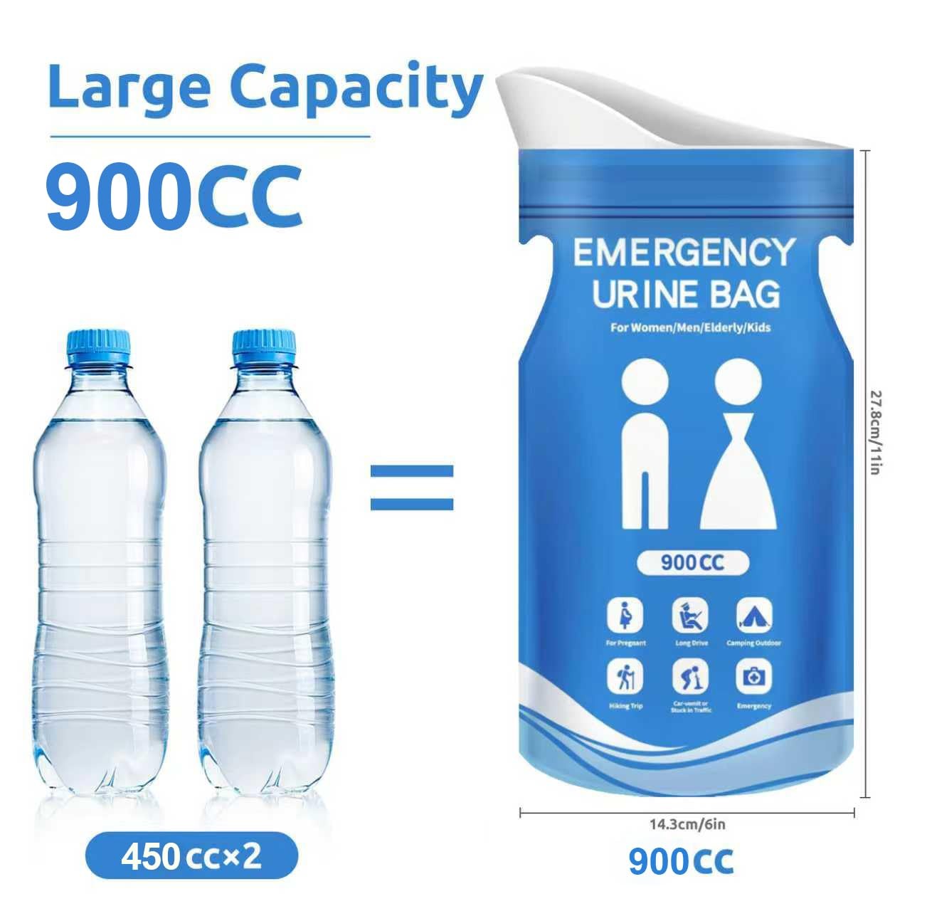 900CC Disposable Urine Bag, 12 PCS Emergency Portable Urinal Bags for Men/Wom...