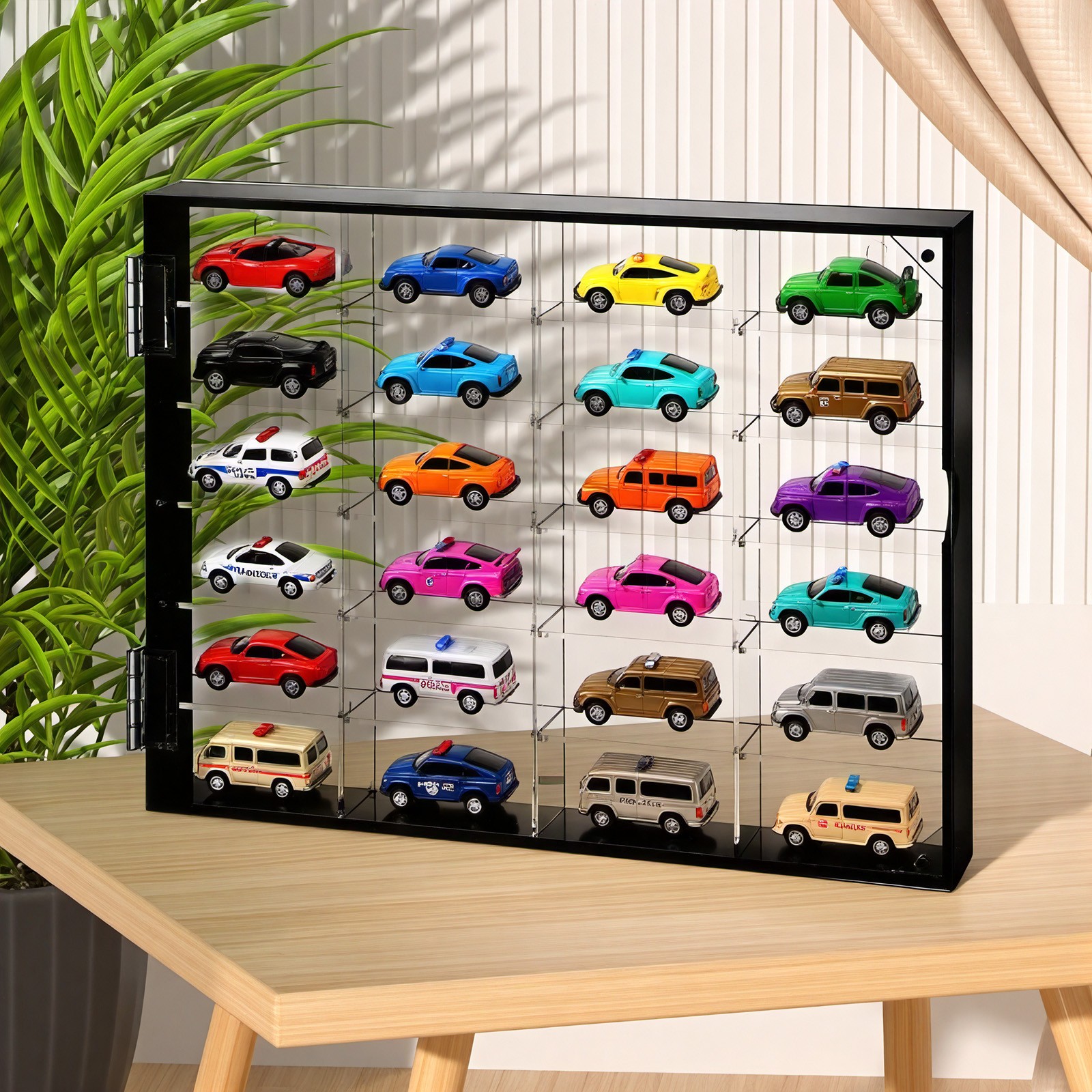 24-Slot 1/64 Scale Toy Car Display Case for Hot Wheels Matchbox w/ Magnetic Door