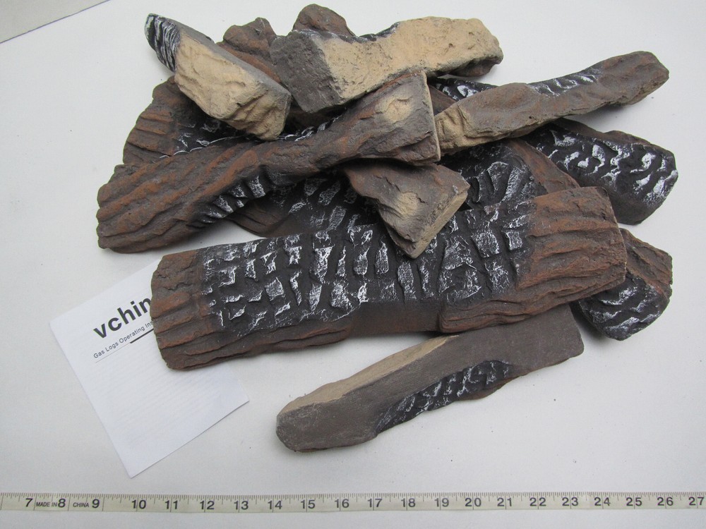 Vchin 10pc Ceramic Log for fireplace  Heat Resistant Stackable Log Set