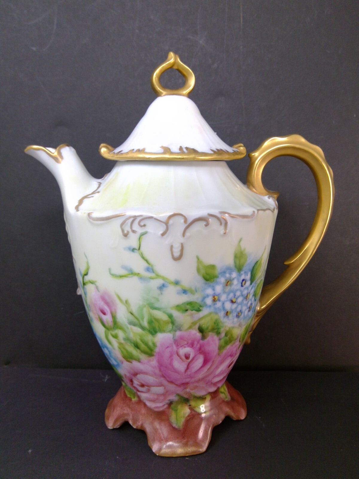 Vintage Gand Painted Roses Coffee Pot Creamer & Sugar Set