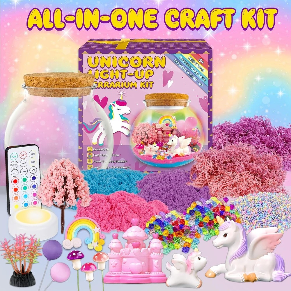 Creative Unicorn Terrarium Crafts Kit - Remote-Controlled LED Night Light Inside