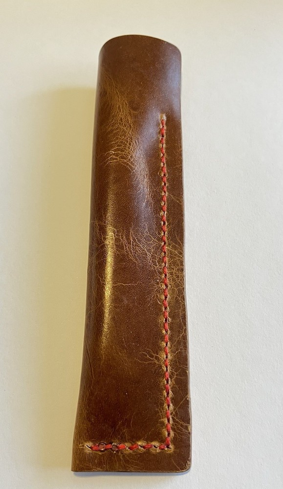Brown Leather Pencil Case with Red Stitching Handmade