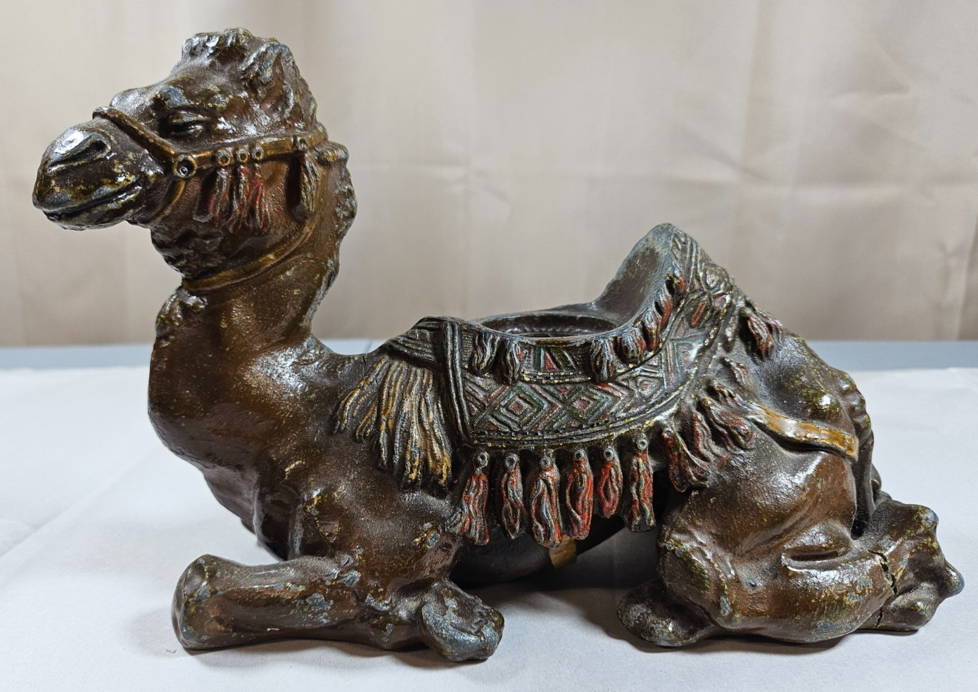 Vintage Spelter Camel Inkwell Heavy Desk Piece Bronze Tone As-Is 2lb 8oz