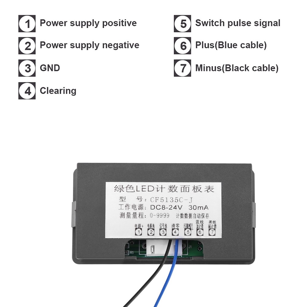 Green DC LED Digital Display 4 Digit 0-9999 Up/Down Plus/Minus Panel WT
