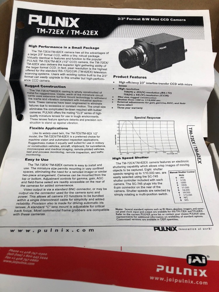 Pulnix- UV-CCD- Camera 2/3inch Pal & Po