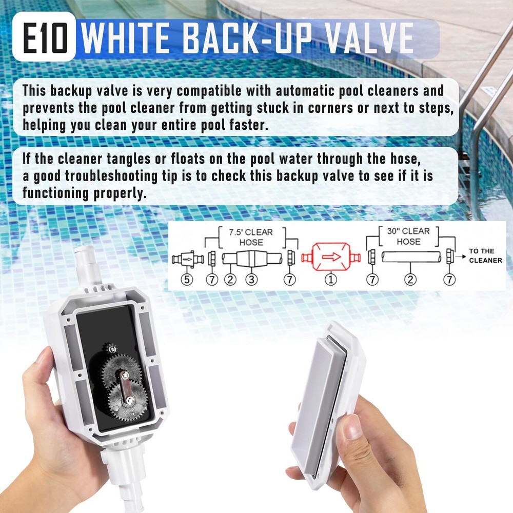 E10 White Back-Up Valve for Pentair, for Legend/Platinum Automatic Pool Cleaner