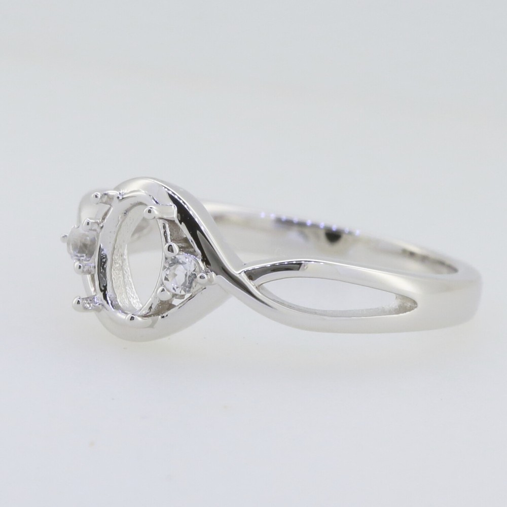 Sterling Silver Semi Mount Ring Setting Oval OV 7x5mm Twisted Shank White