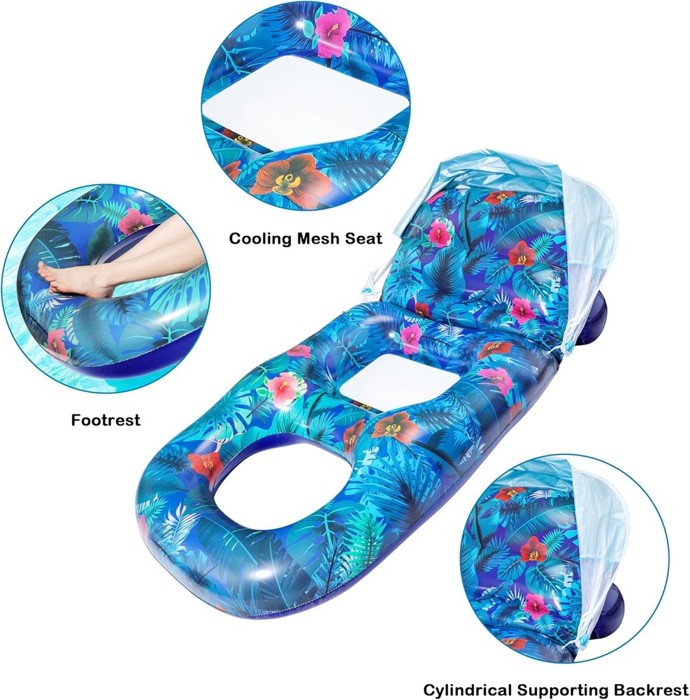 Extra Large Pool Floats with Canopy Adults - Pool Float Lounger with Adjustable