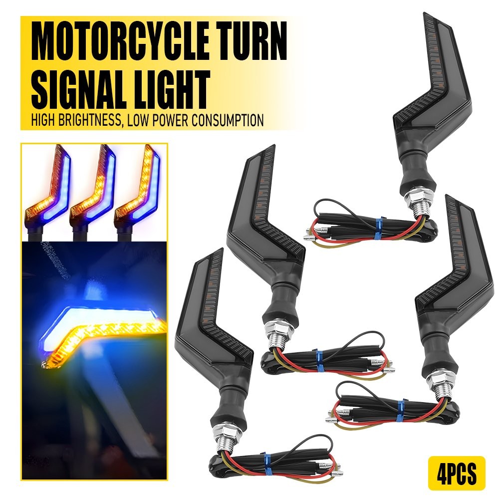 4 Motorcycle LED Turn Signals Lamp Sequential Flowing Indicator Light Amber Blue