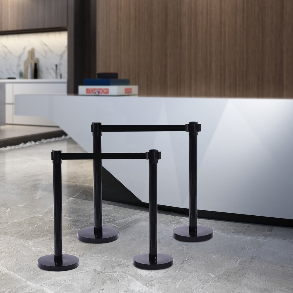 4Pcs Crowd Control Barrier Queue Poles Black Retractable Belt Stanchion Posts