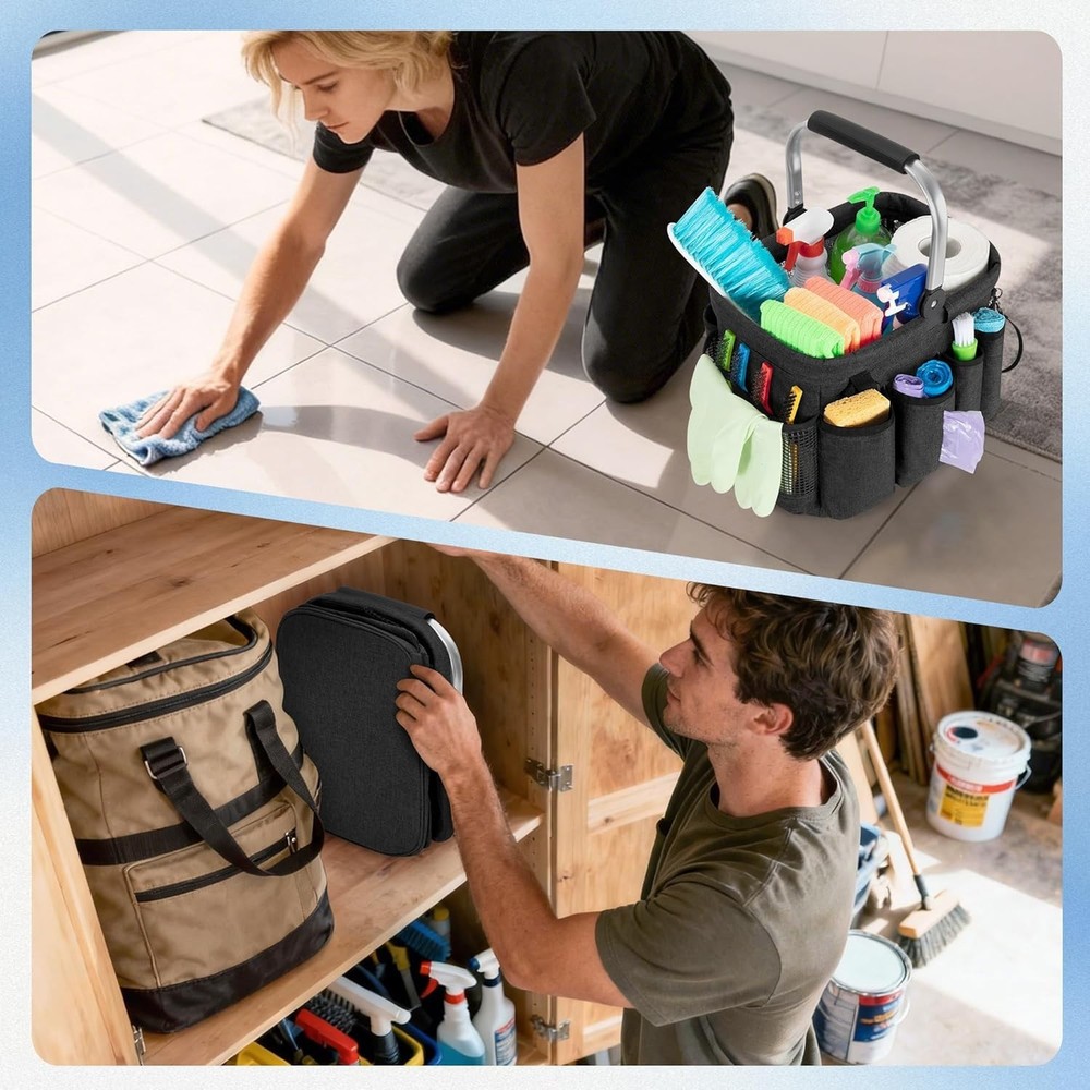 Chic Foldable Cleaning Caddy - 20L Capacity, Durable Nylon & Multi-Pocket Design