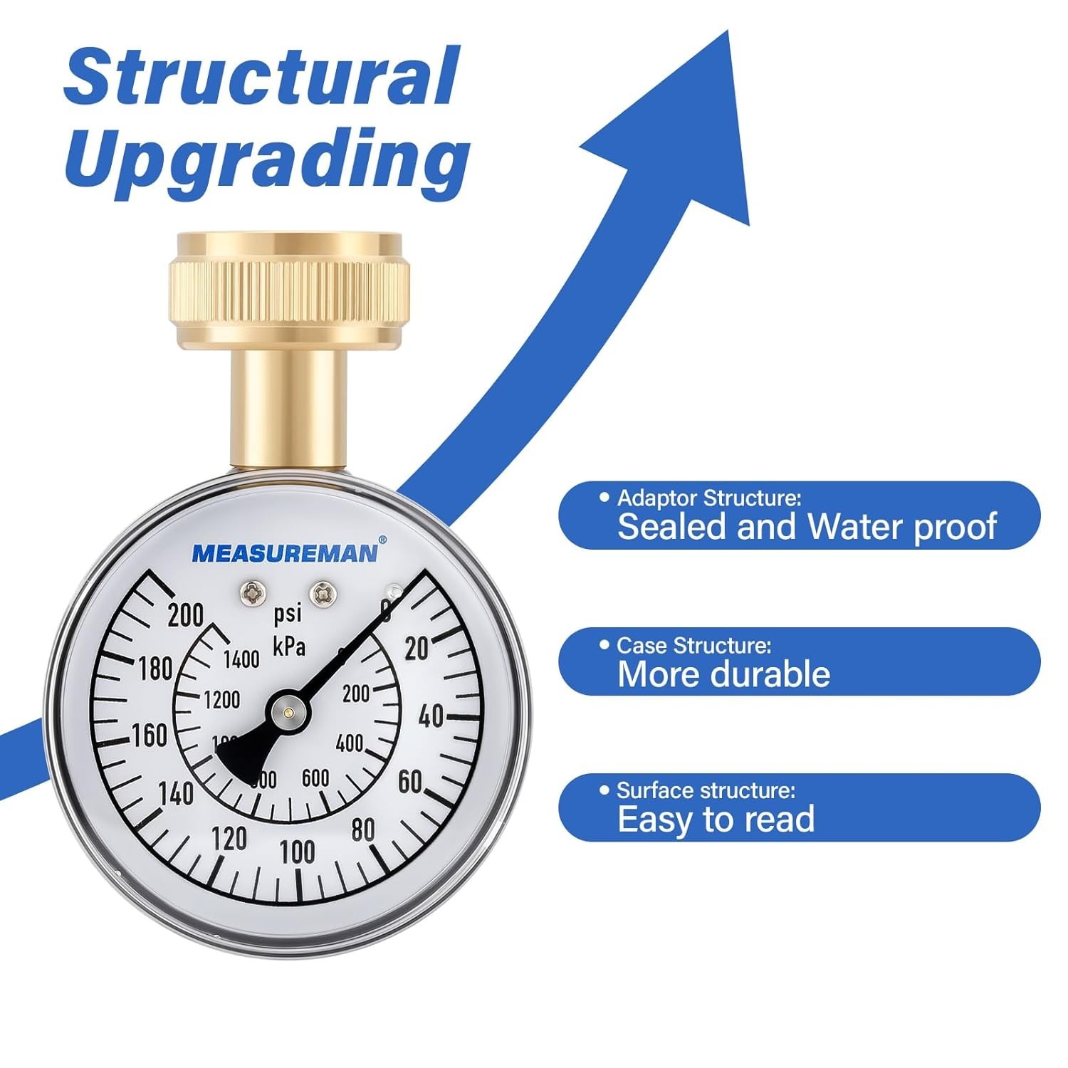 Water Pressure Gauge, 0-200 PSI Water Pressure Tester with 2-1/2 Inch Dial & ...