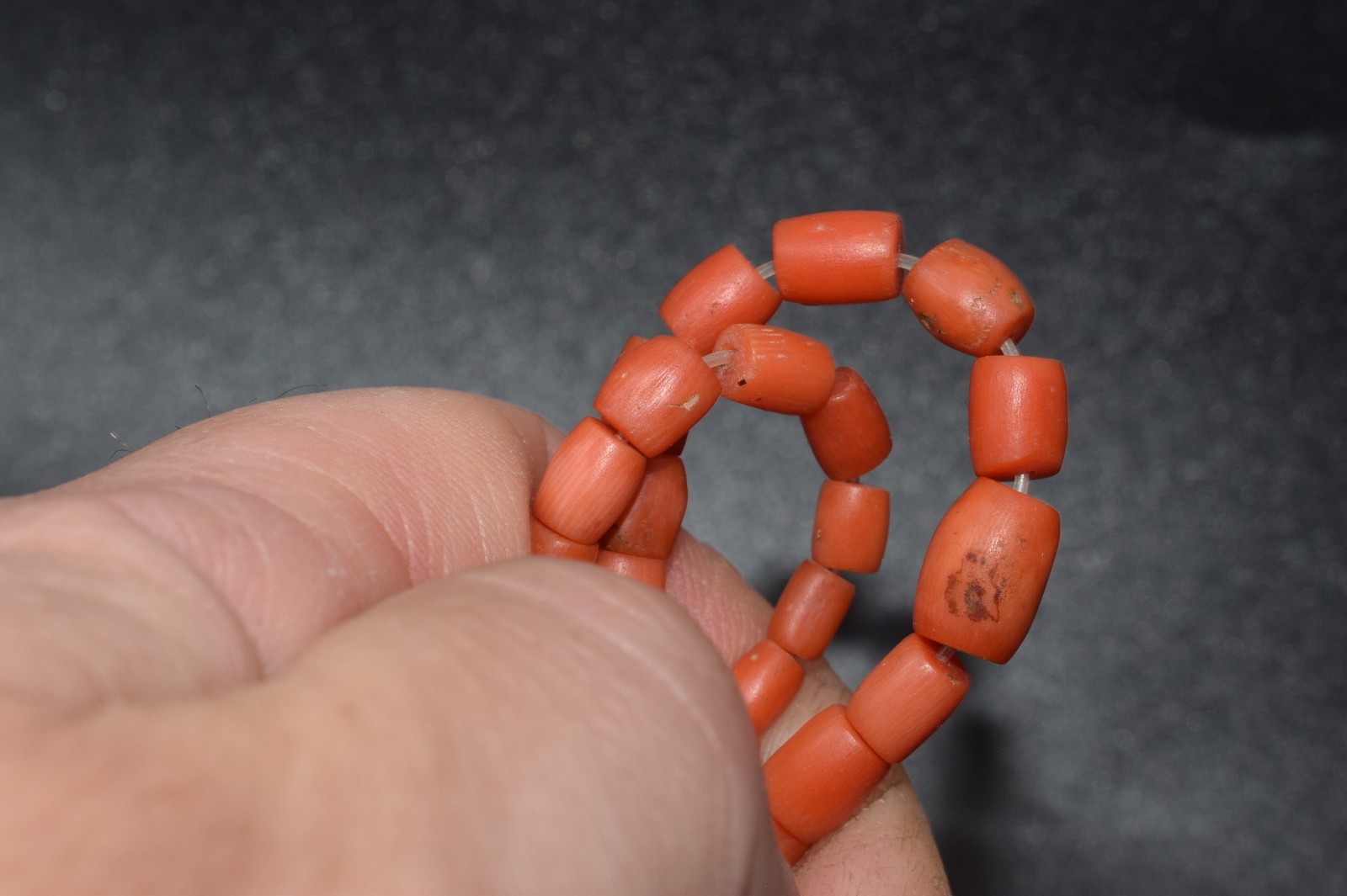 UNDYED Antique BEAD CORAL salmon VTG Mediterranean TIBETAN Japan Mala dZi Chung