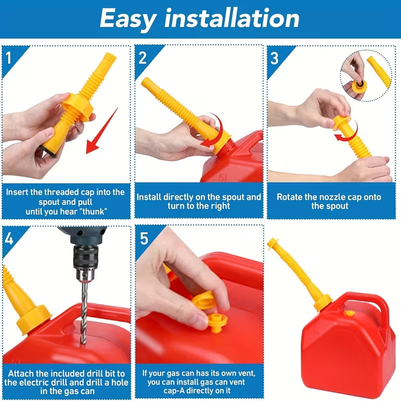 Replacement Gas Can Spout Nozzle Vent Kit for Plastic Gas Cans Old Style Cap