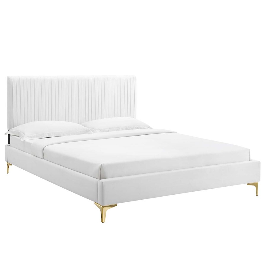 Modway Peyton Performance Velvet Sutton Queen Platform Bed, White -MOD-6595-WHI