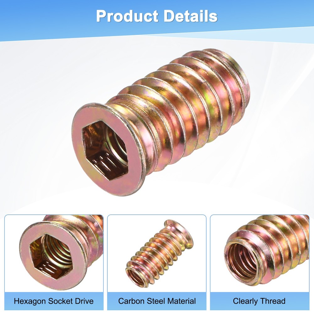 20-Pack Threaded Inserts for Wood, M8x25mm Threaded Insert Nuts [Gold Tone]