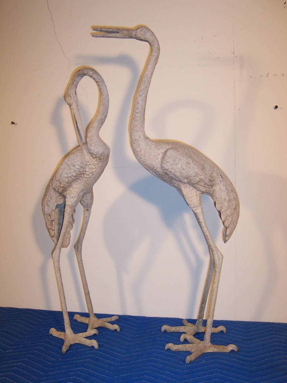 Vintage Weathered Aluminum Egret Crane Bird Garden Pond Statues