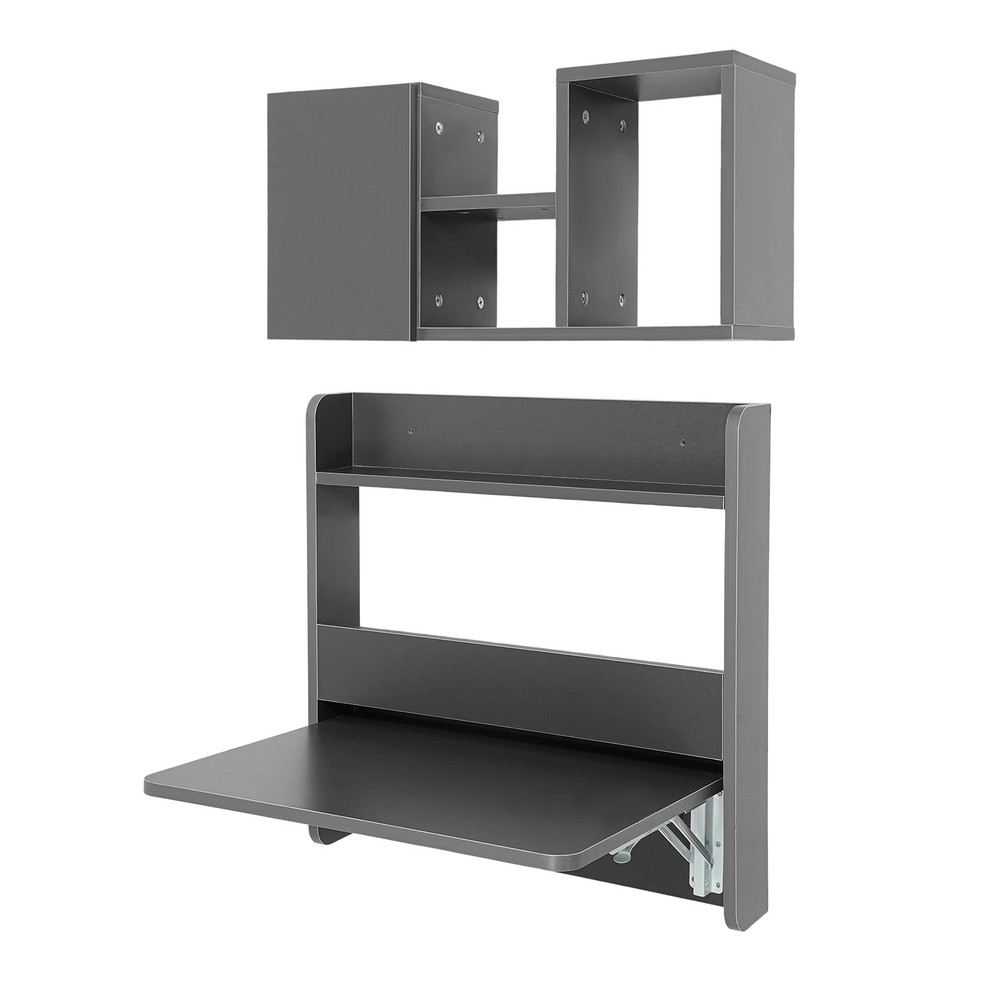 Wall Mounted Bookshelf Folding Space Saving Wall Mounted Table Laptop Desk Grey
