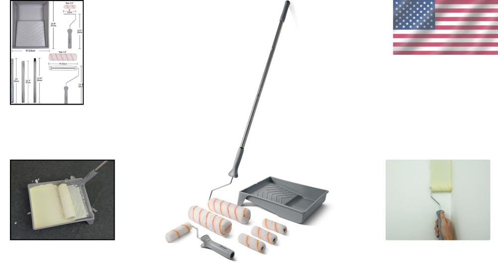 High- Paint Roller Kit with Extension Pole - 3ft Stainless Steel