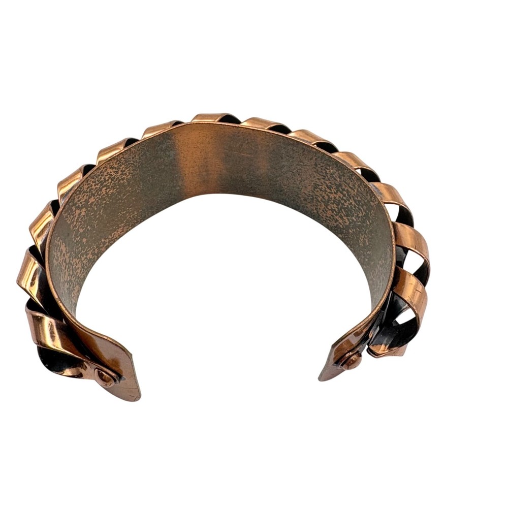 Vintage Copper & Black Woven Chain Cuff Bracelet Adjustable Boho Chic Statement