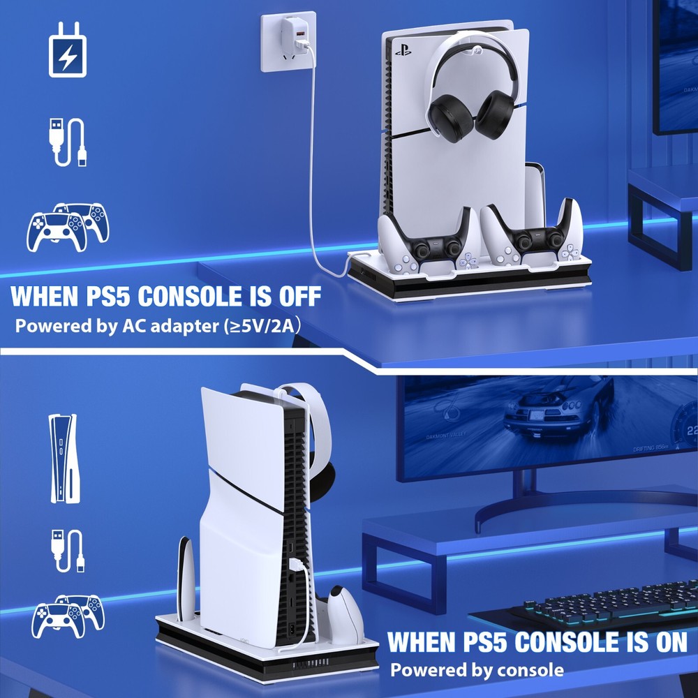 PS5 Slim Stand Cooling Fan Station Controller Charging Dock For PS5 Disc/Digital