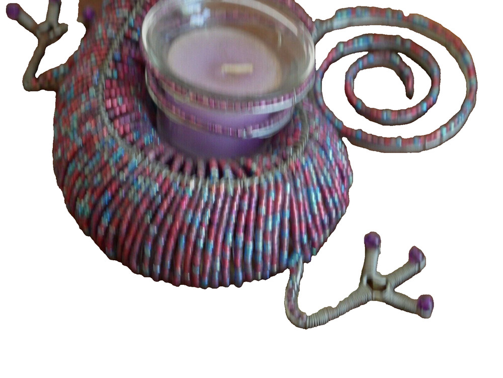 Metal Artesian Lizard Candle Holder Excellent Condition