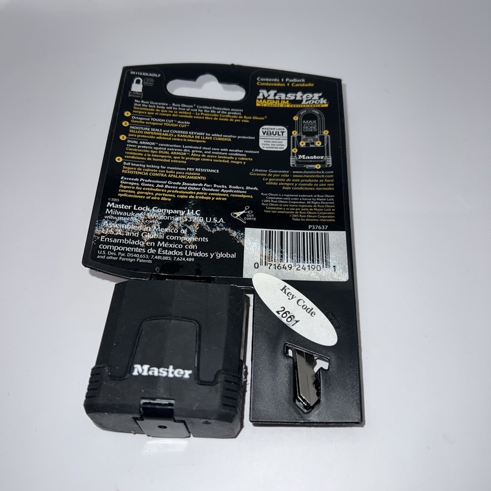 Master Lock Padlock M115XKADLF Tough Cut Weather Resistant - Key Code: 2661