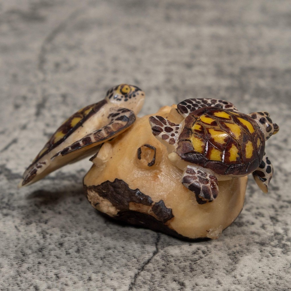 Double Sea Turtle Tagua Carving