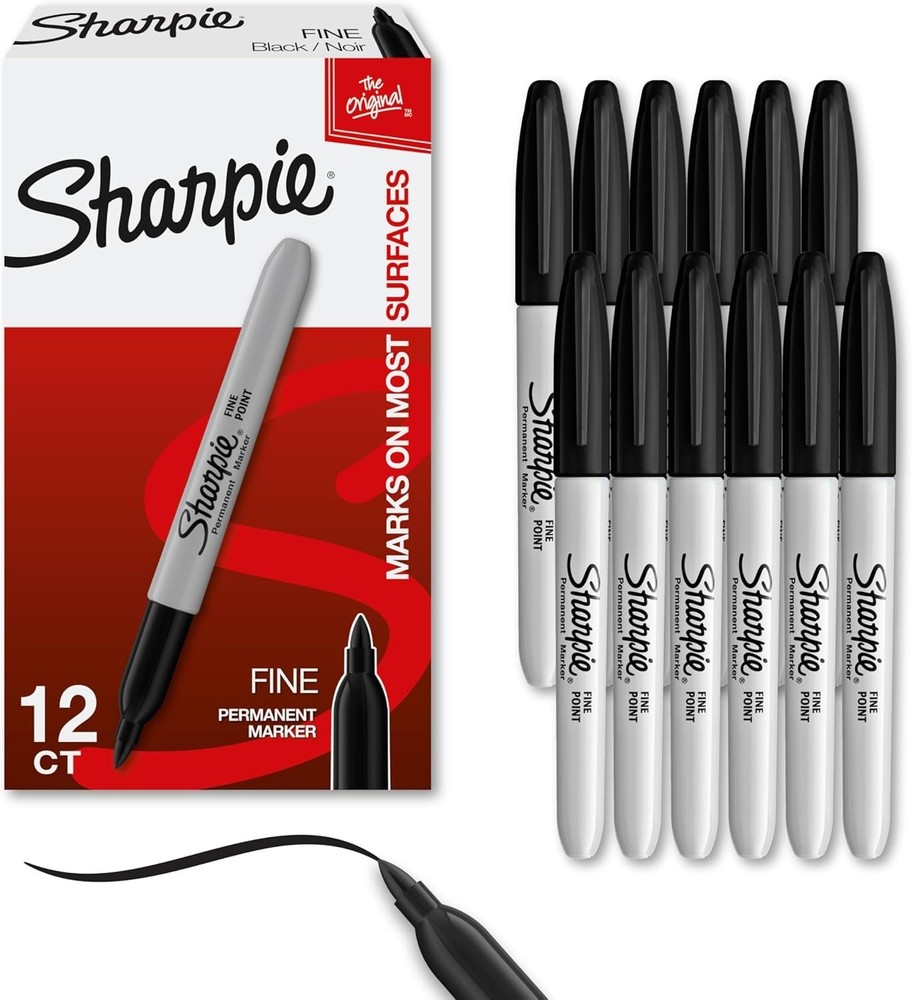 Sharpie Permanent Markers Set Quick Drying And Fade Resistant   Black 12 Count