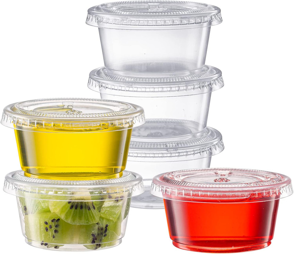 Pantry Value [2 Oz. - 100 Count Clear Disposable Plastic Portion Cups with Lids