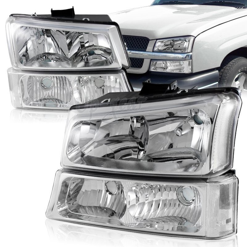 For 2003-2006 Chevy Silverado Avalanche 1500 2500 Chrome Clear HeadLights Lamps
