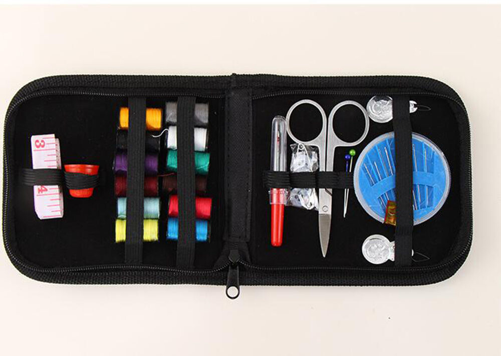 Black Mini Sewing Kit Case Set Portable Thread Threader Needle Kit New
