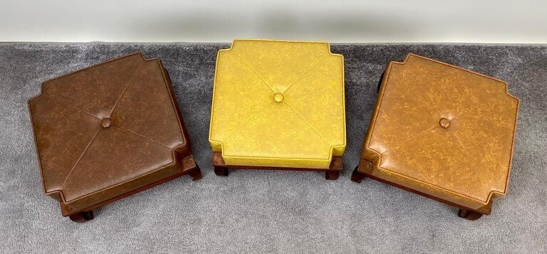 Mid-Century Modern Leather Nesting Stackable Ottoman Stools, 3 Pcs