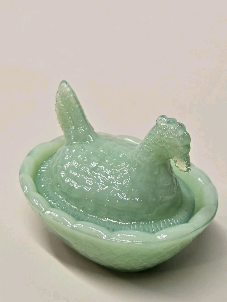 Mini Hen Chick on Nest Jadeite Salt Cellar