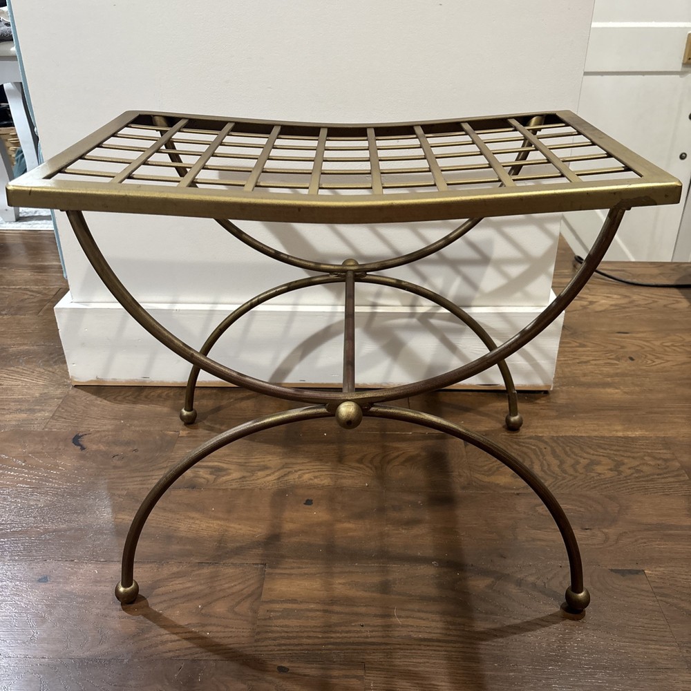Gold Welded Wire Vanity Stool Bench MCM  Arc Design  Vtg