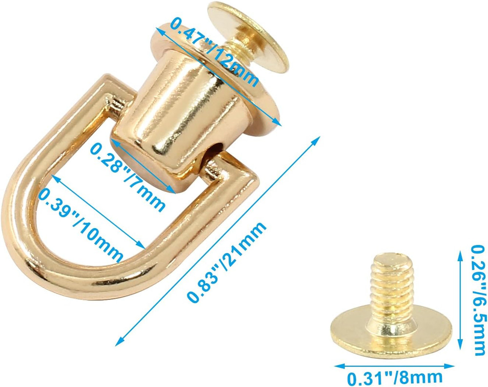 6-Piece D Ring Stud Screw Ball Head Buttons, Versatile Purse Rotatable D Ring St