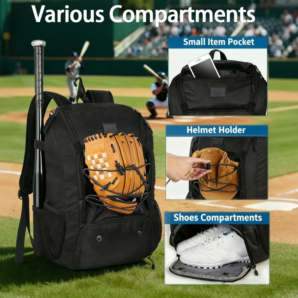 Lightweight Baseball Backpack with Shoe Compartment - 29L Accommodating Design