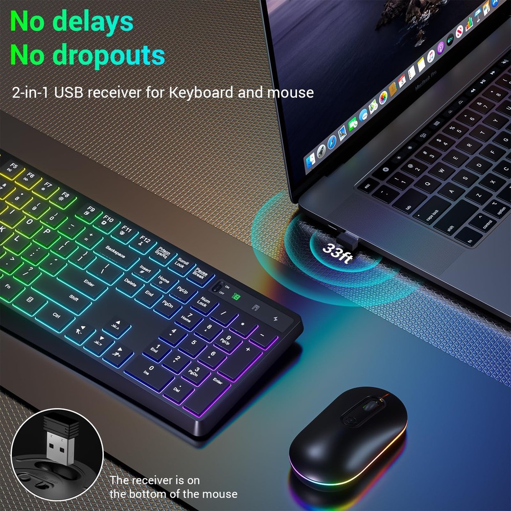 Wireless Keyboard and Mouse Combo 2.4G Full-Sized Ergonomic Keyboard Mouse 3 ...