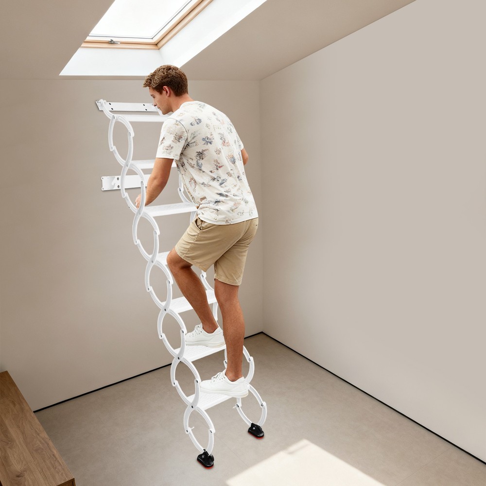 Wall Mounted Folding Ladder Retractable Folding Stair Telescoping Step Ladders