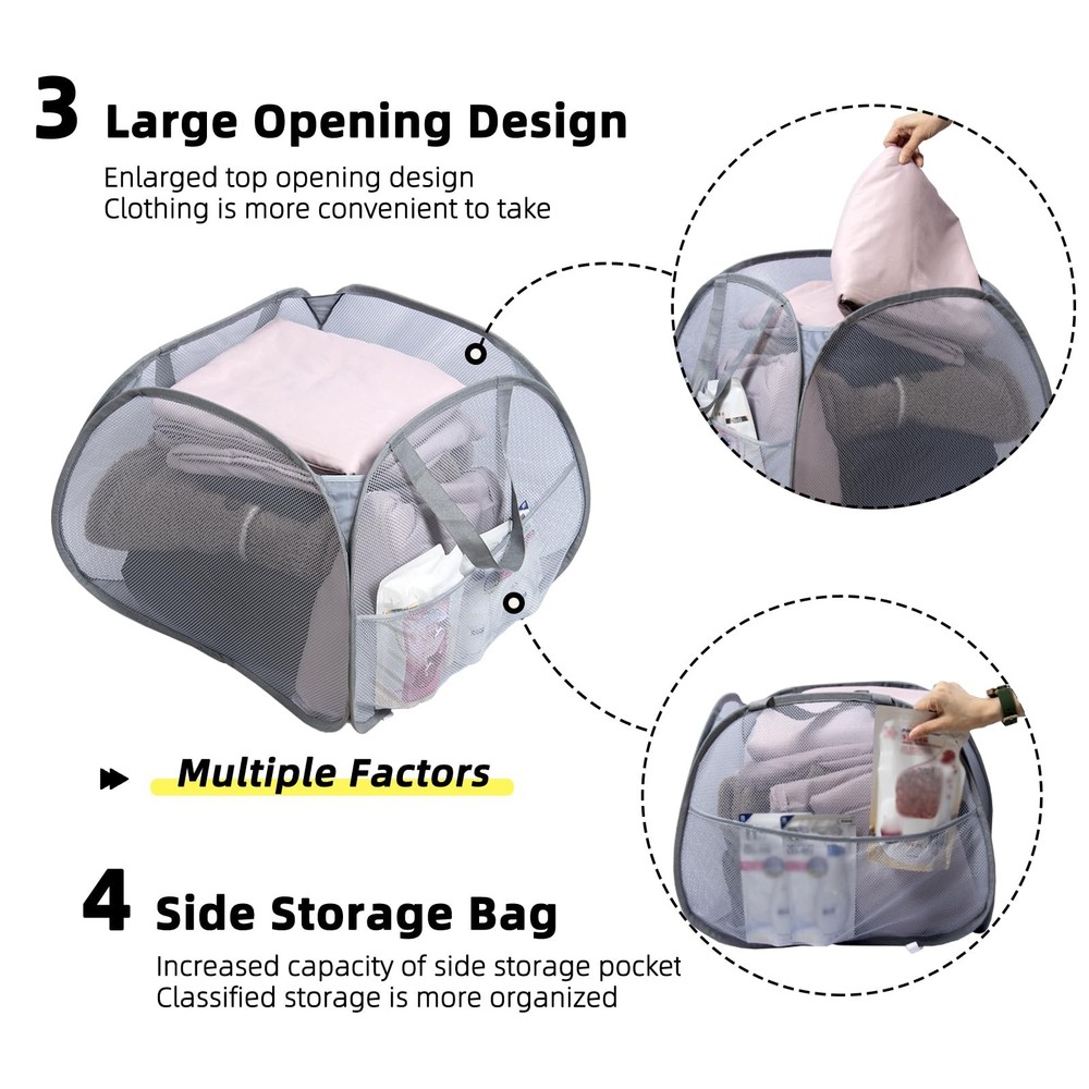 HEDONLEE Collapsible Laundry Basket, 90L Foldable Square-Mesh，1 Pack, Gray