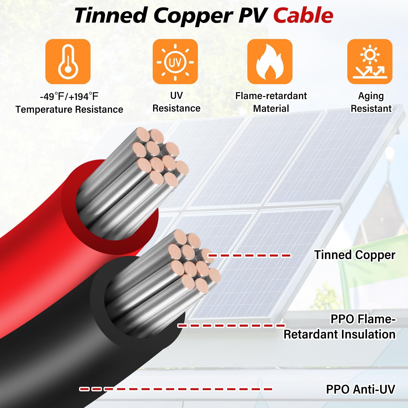Solar to XT60 Extension Cable,12AWG/4mm² Panel Plug 2 FT, Black&Red
