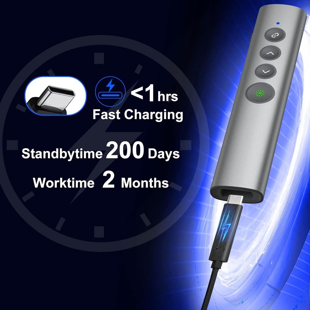 Versatile USB-C Presentation Clicker with Rechargeable Battery and Laser Pointer