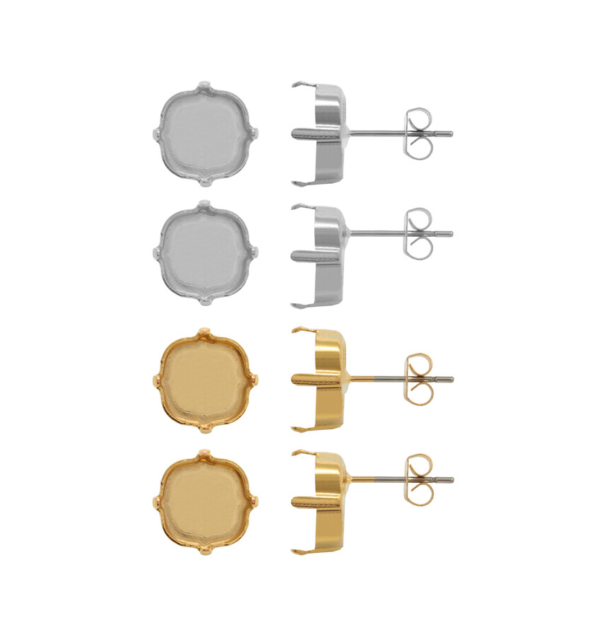 Brass Stud Post Earring Bases for Square Cushion Shape Crystals * Choose Sizes
