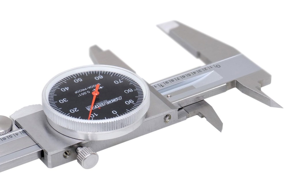 0-6" x 0.001" (Range x Resolution) Dial Caliper, Black Face Red Needle, Stain...